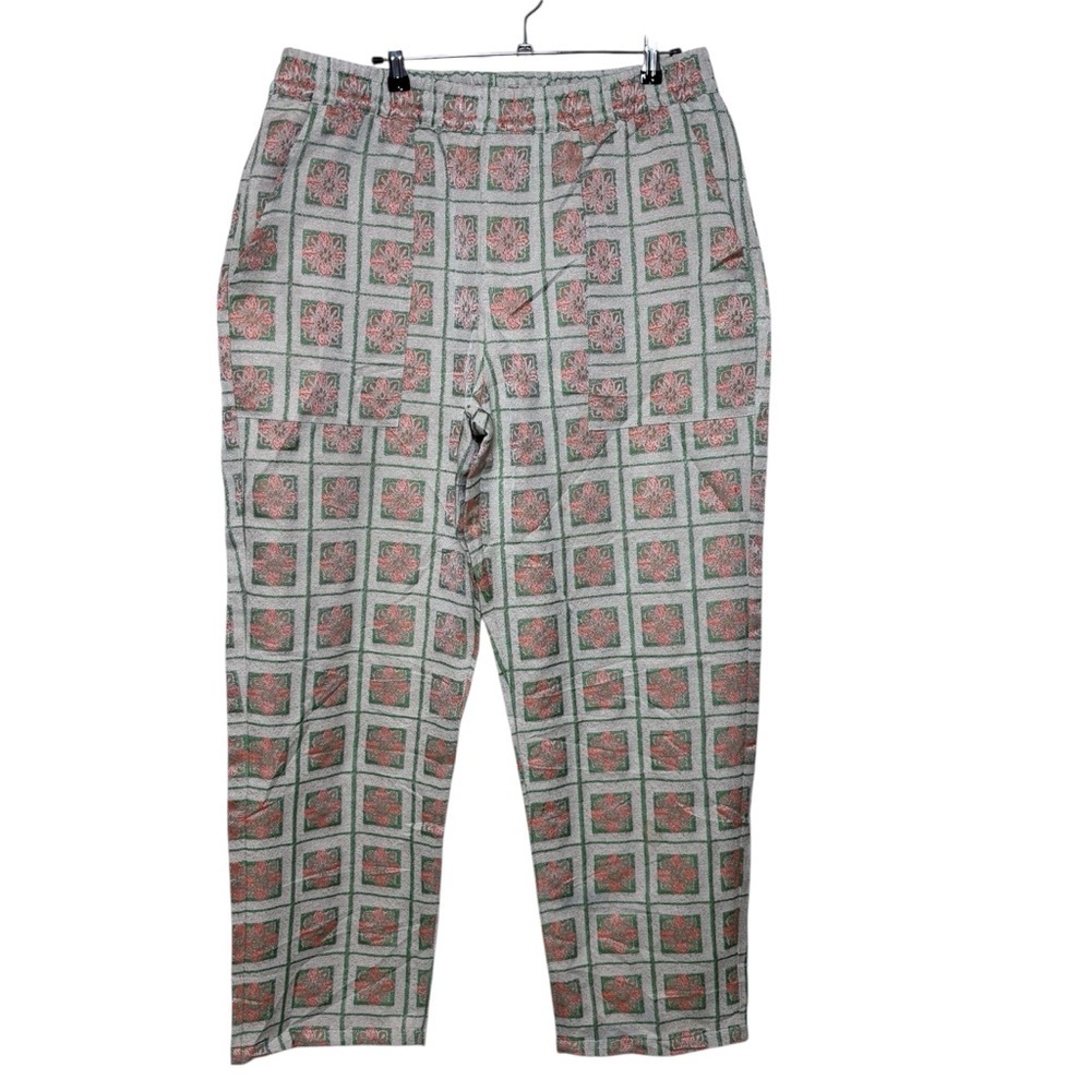 Pleasures Slippy Easy Pants Men XL Cream Floral Tapestry Pull On Hype Streetwear
